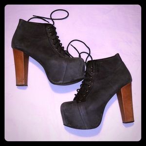 Jeffery Campbell grey and wood booty